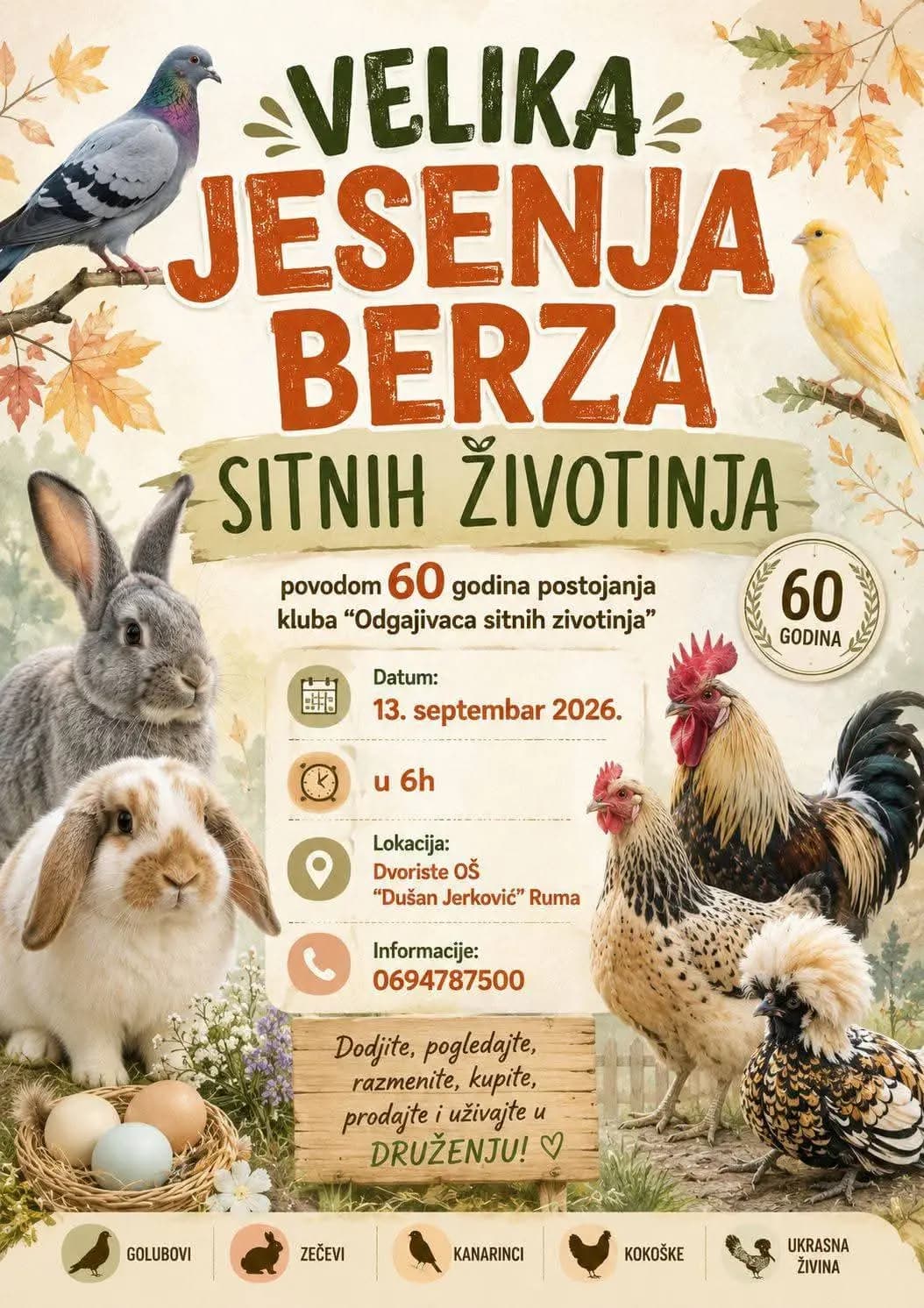 Berza sitnih životinja Ruma – 13. септембар 2026. (OŠ Dušan Jerković)