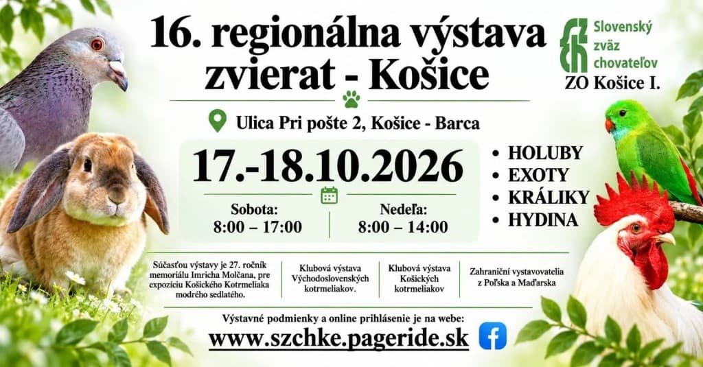 Berza sitnih životinja Košice – 18. октобар 2026. (Ulica Pri pošte 2, Košice - Barca)