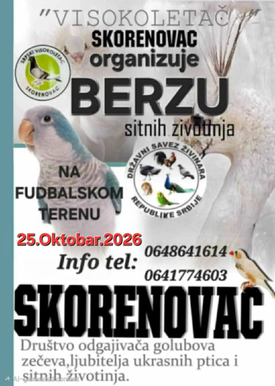 Small animal fair in Skorenovac – October 25, 2026 (Football Pitch)