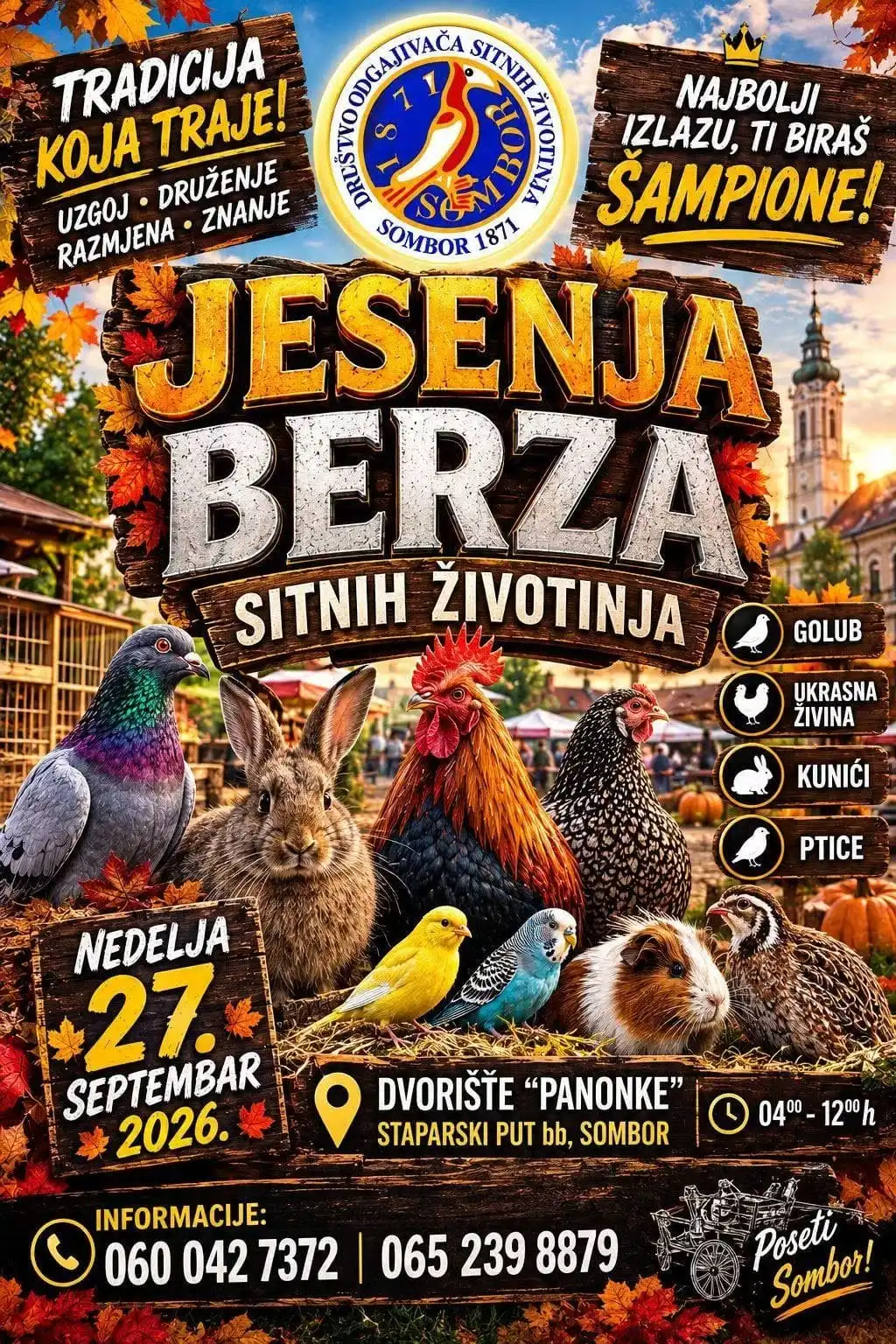Berza sitnih životinja Sombor – 27. септембар 2026. (Dvorište Panonke)