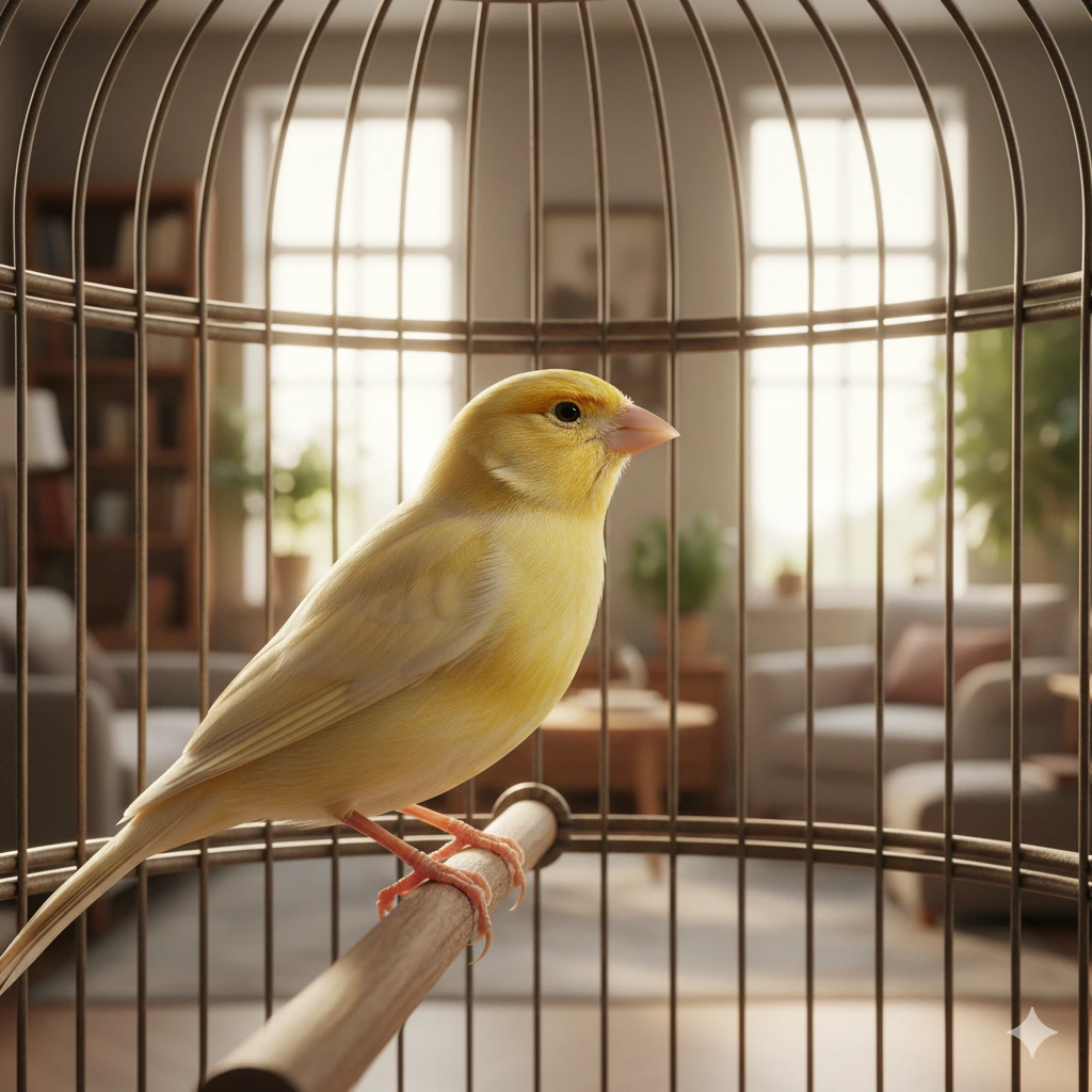 Kanarinac Malino Waterslager svetlo žute boje u položaju za pevanje karakterističnih vodenih tonova