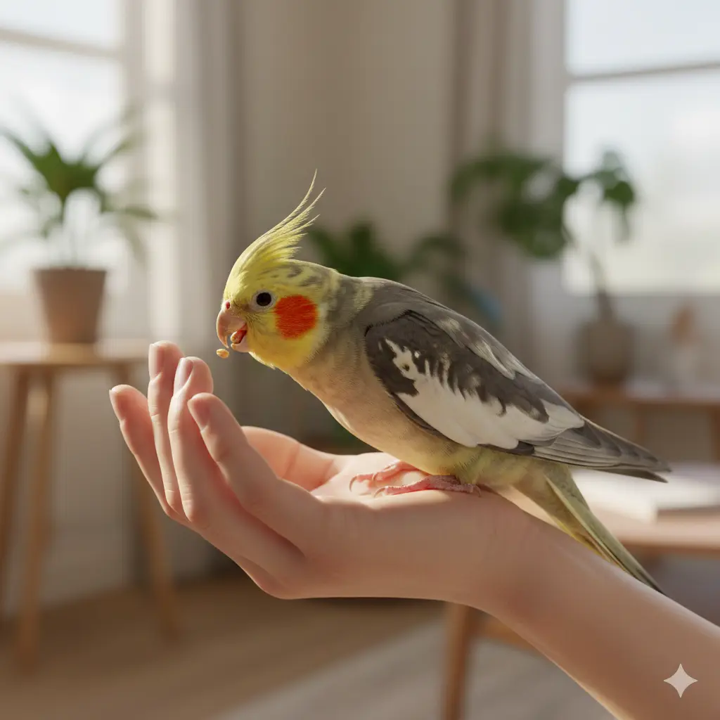 Trening govora papagaja nimfa kroz metodu poverenja i nagrađivanja poslasticama