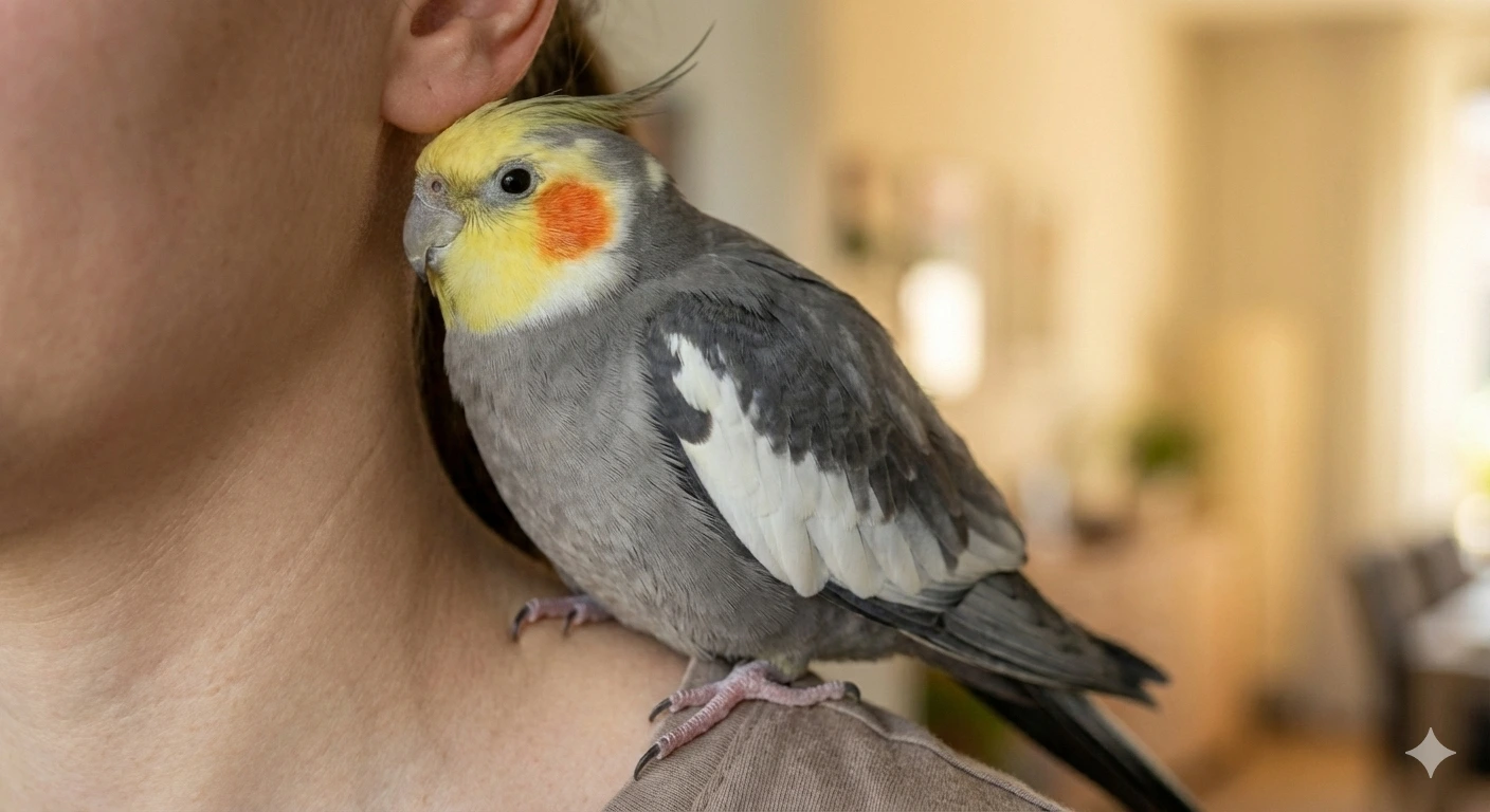 Papagaj Nimfa na ramenu