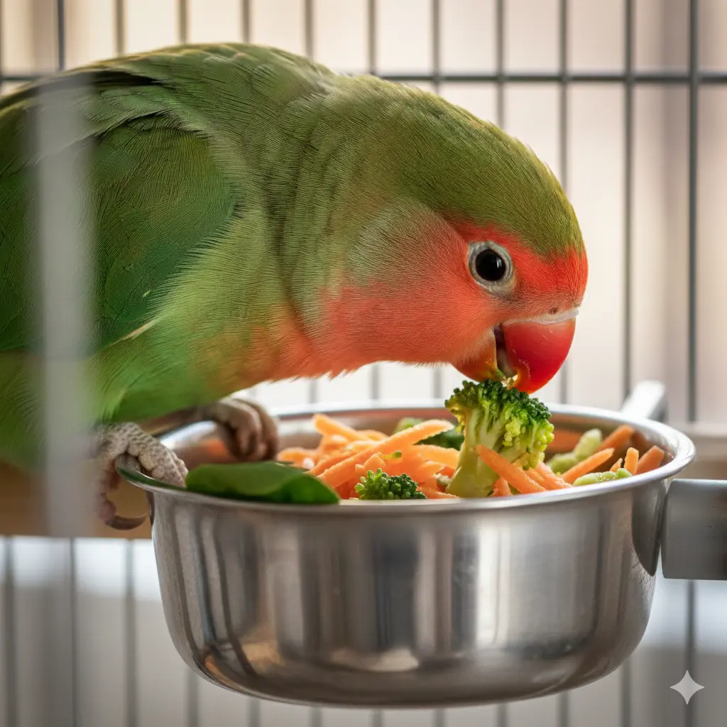 Sveža hrana za papagaje rozenkolise seckana šargarepa i brokoli