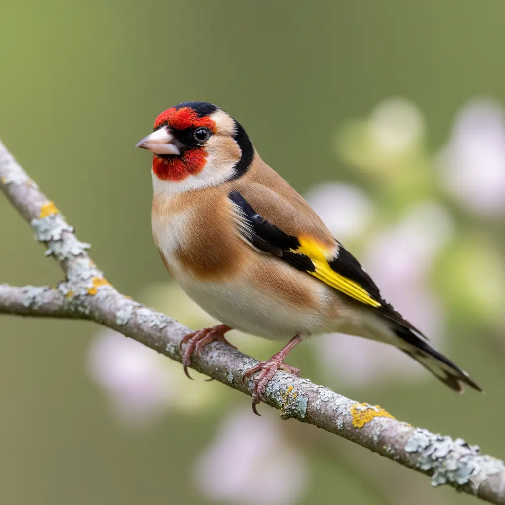 Evropski štiglić češljugar na grani u prirodi