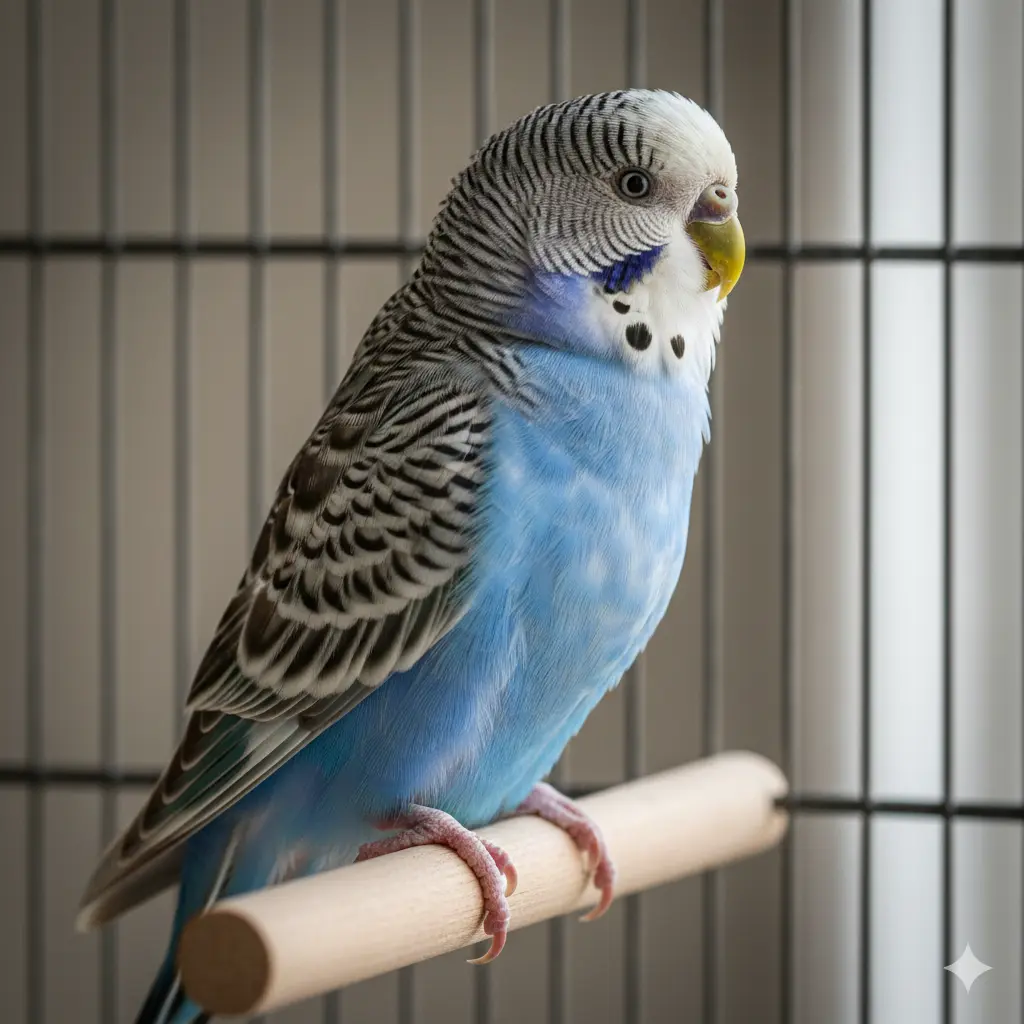 Papagaj tigrica koji pokazuje mahanje repom (tail bobbing) usled otežanog disanja i respiratorne infekcije.