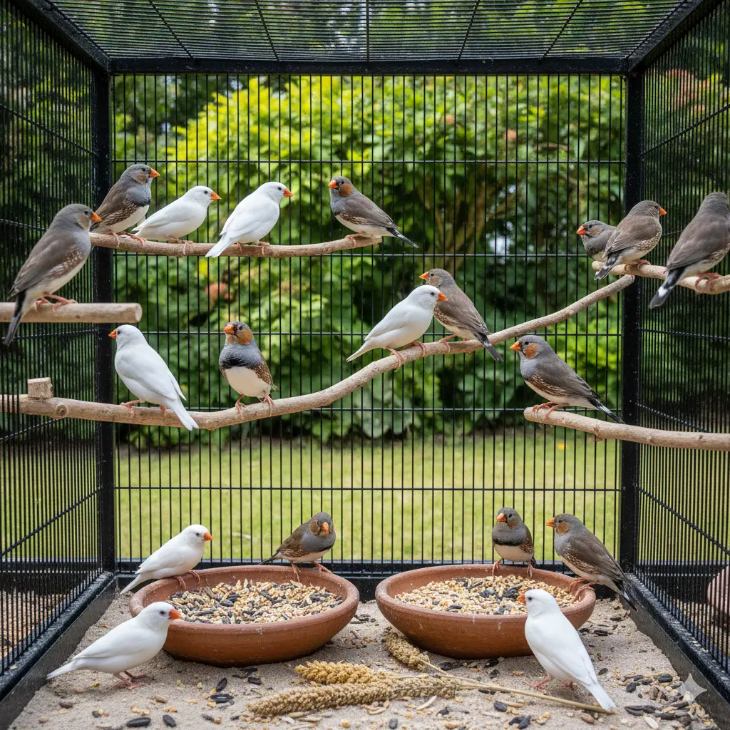 Volijera u kojoj se nalazi jato zebica
